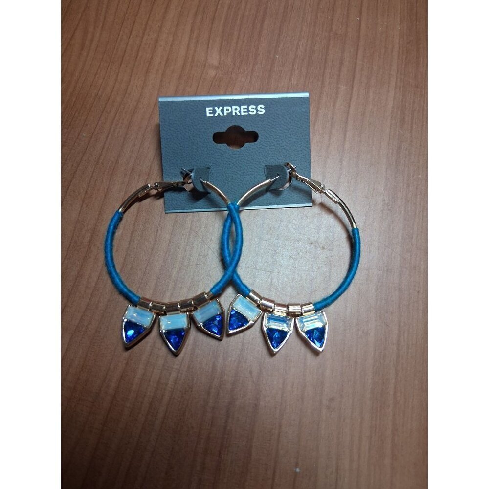 NWT Express Hoop Earrings Boho Gypsie Hippie Y2K Blue Business Casual Office AF3